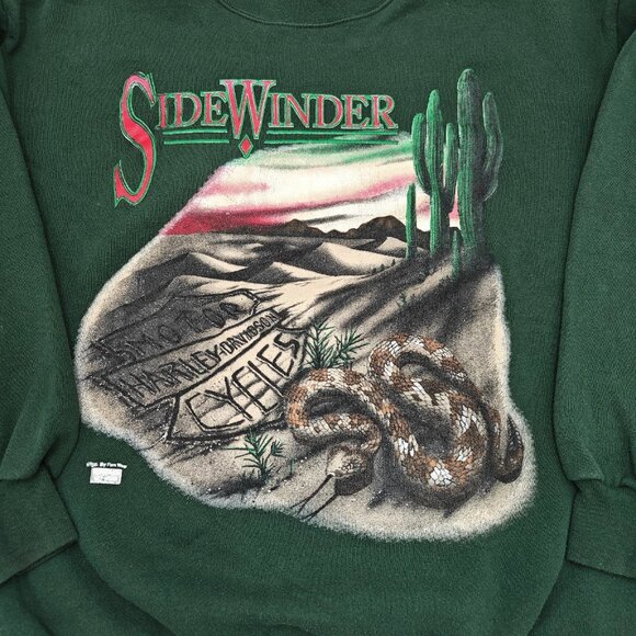 Vintage 90’s Harley Davidson Green RARE Side Winder Snake Crewneck Size Large - Picture 2 of 10